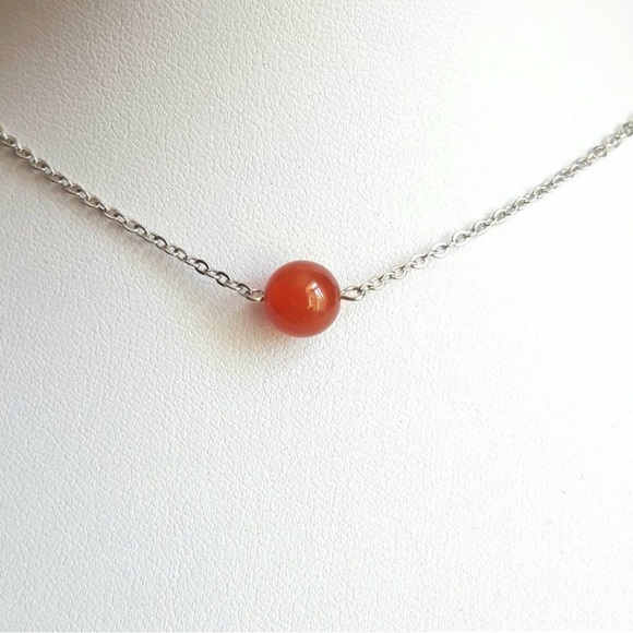 Natural Carnelian Necklace Silver Chain - Picture 1 of 6
